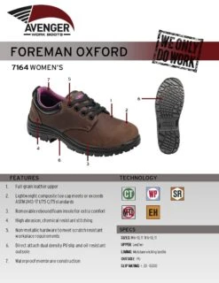 Avenger Shoes: Women's A7164 Foreman Comp Toe Waterproof EH Slip Resistant Oxfords -Reebok || Puma || Merrell Shop 7164