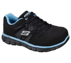 Skechers Shoes: Women's 76553 BKBL Black Blue Synergy-Sandlot Alloy Toe Athletic Shoe -Reebok || Puma || Merrell Shop 76553 bkbl