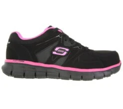 Skechers Shoes: Women's 76553 BKPK Black Pink Synergy-Sandlot Alloy Toe Athletic Shoe -Reebok || Puma || Merrell Shop 76553 bkpk f