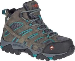 Merrell Boots: Women's J42076 Pewter Teal Moab Vertex Mid Composite Toe Waterproof Work Boot