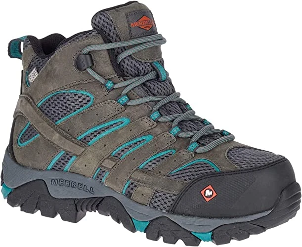 Merrell Boots: Women's J42076 Pewter Teal Moab Vertex Mid Composite Toe Waterproof Work Boot 3 Merrell Boots: Women's J42076 Pewter Teal Moab Vertex Mid Composite Toe Waterproof Work Boot