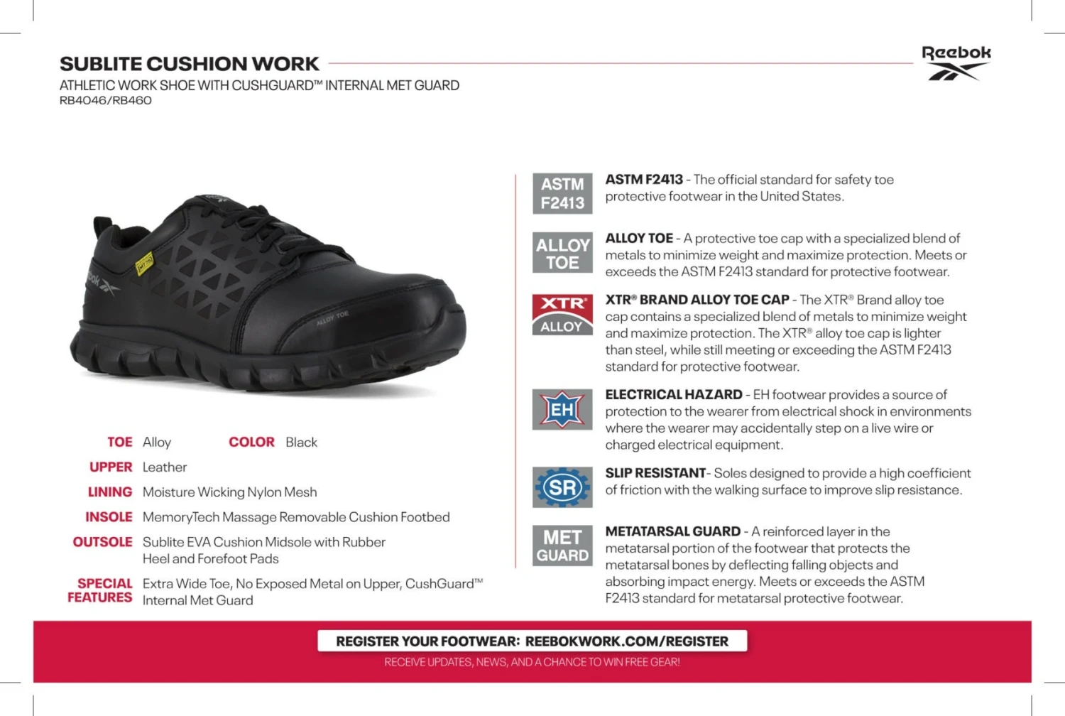 Reebok Shoes: Men's RB4046 EH Black Alloy Toe Athletic Internal Met Guard Oxfords 8 Reebok Shoes: Men's RB4046 EH Black Alloy Toe Athletic Internal Met Guard Oxfords - Image 6